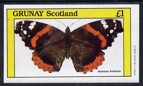 Grunay 1982 Butterflies (Vanessa Atalanta) imperf souvenir sheet (£1 value) unmounted mint