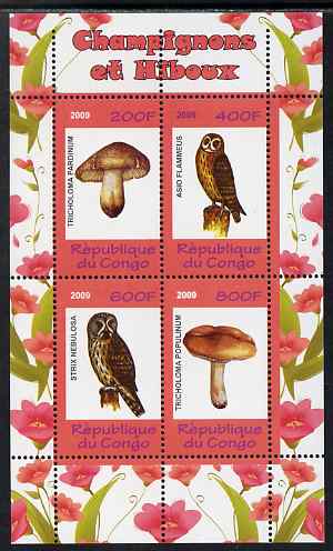Congo 2009 Fungi & Owls #1 perf sheetlet containing 4 values unmounted mint