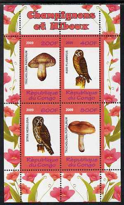 Congo 2009 Fungi & Owls #1 perf sheetlet containing 4 values unmounted mint