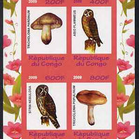 Congo 2009 Fungi & Owls #1 imperf sheetlet containing 4 values unmounted mint