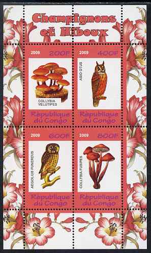 Congo 2009 Fungi & Owls #2 perf sheetlet containing 4 values unmounted mint