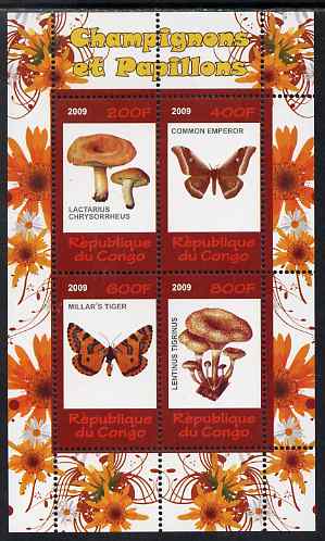 Congo 2009 Fungi & Butterflies #1 perf sheetlet containing 4 values unmounted mint