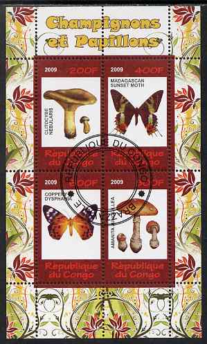 Congo 2009 Fungi & Butterflies #2 perf sheetlet containing 4 values cto used