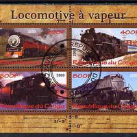 Congo 2009 Steam Locomotives #1 perf sheetlet containing 4 values cto used