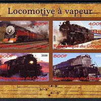 Congo 2009 Steam Locomotives #1 imperf sheetlet containing 4 values unmounted mint