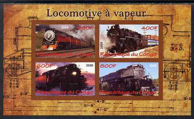 Congo 2009 Steam Locomotives #1 imperf sheetlet containing 4 values unmounted mint