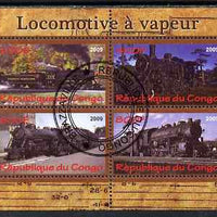 Congo 2009 Steam Locomotives #3 perf sheetlet containing 4 values cto used