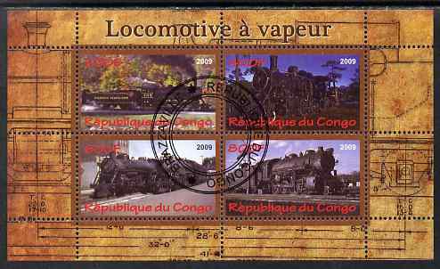 Congo 2009 Steam Locomotives #3 perf sheetlet containing 4 values cto used