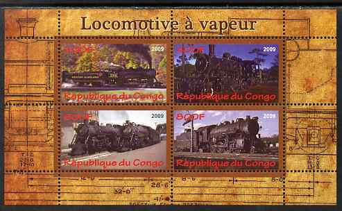Congo 2009 Steam Locomotives #3 perf sheetlet containing 4 values unmounted mint