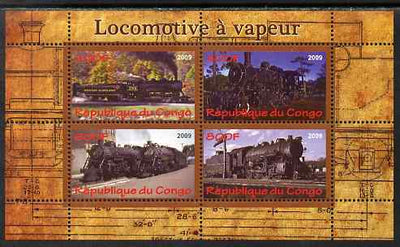 Congo 2009 Steam Locomotives #3 perf sheetlet containing 4 values unmounted mint