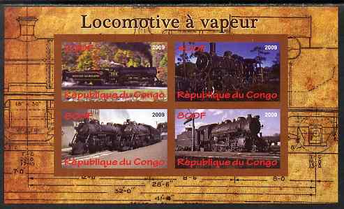 Congo 2009 Steam Locomotives #3 imperf sheetlet containing 4 values unmounted mint