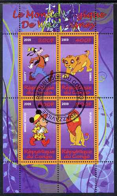 Congo 2009 The Magical World of Walt Disney #4 perf sheetlet containing 4 values cto used