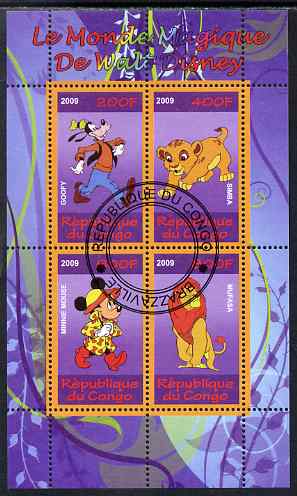 Congo 2009 The Magical World of Walt Disney #4 perf sheetlet containing 4 values cto used