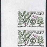 Andorra - French 1984 Nature Protection 1f70 Sweet Chestnut Tree imperf pair from limited printing unmounted mint as SG F360