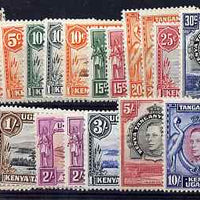 Kenya, Uganda & Tanganyika 1938-54 KG6 definitive set to £1 (2) mint or unmounted mint plus shades and perfs incl SG 139, 141 & 146, 29 values cat £466