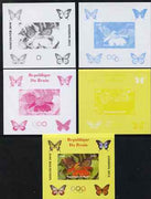 Benin 2009 Butterflies & Olympics #02 individual deluxe sheet the set of 5 imperf progressive proofs comprising the 4 individual colours plus all 4-colour composite, unmounted mint