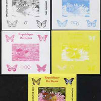 Benin 2009 Butterflies & Olympics #03 individual deluxe sheet the set of 5 imperf progressive proofs comprising the 4 individual colours plus all 4-colour composite, unmounted mint