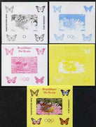 Benin 2009 Butterflies & Olympics #03 individual deluxe sheet the set of 5 imperf progressive proofs comprising the 4 individual colours plus all 4-colour composite, unmounted mint