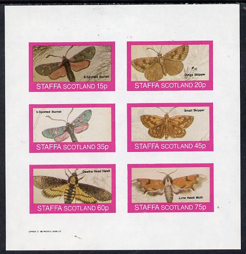 Staffa 1982 Butterflies & Moths (6-Spotted Burnet, Skippers, Haek Moth etc) imperf set of 6 values (15p to 75p) unmounted mint