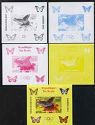 Benin 2009 Butterflies & Olympics #04 individual deluxe sheet the set of 5 imperf progressive proofs comprising the 4 individual colours plus all 4-colour composite, unmounted mint