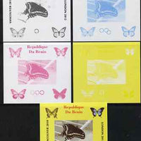 Benin 2009 Butterflies & Olympics #05 individual deluxe sheet the set of 5 imperf progressive proofs comprising the 4 individual colours plus all 4-colour composite, unmounted mint