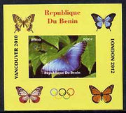Benin 2009 Butterflies & Olympics #07 individual imperf deluxe sheet unmounted mint. Note this item is privately produced and is offered purely on its thematic appeal