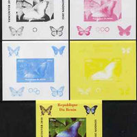 Benin 2009 Butterflies & Olympics #07 individual deluxe sheet the set of 5 imperf progressive proofs comprising the 4 individual colours plus all 4-colour composite, unmounted mint