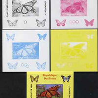 Benin 2009 Butterflies & Olympics #08 individual deluxe sheet the set of 5 imperf progressive proofs comprising the 4 individual colours plus all 4-colour composite, unmounted mint