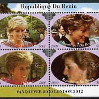 Benin 2009 Princess Diana & Olympics #03 perf sheetlet containing 4 values, unmounted mint. Note this item is privately produced and is offered purely on its thematic appeal