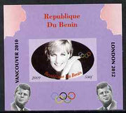 Benin 2009 Princess Diana, Kennedy & Olympics #06 individual imperf deluxe sheet, unmounted mint. Note this item is privately produced and is offered purely on its thematic appeal