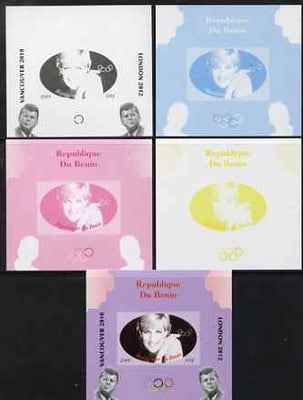 Benin 2009 Princess Diana, Kennedy & Olympics #06 individual deluxe sheet, the set of 5 imperf progressive proofs comprising the 4 individual colours plus all 4-colour composite, unmounted mint