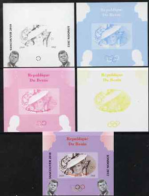 Benin 2009 Princess Diana, Kennedy & Olympics #07 individual deluxe sheet, the set of 5 imperf progressive proofs comprising the 4 individual colours plus all 4-colour composite, unmounted mint