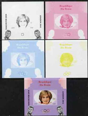 Benin 2009 Princess Diana, Kennedy & Olympics #08 individual deluxe sheet, the set of 5 imperf progressive proofs comprising the 4 individual colours plus all 4-colour composite, unmounted mint