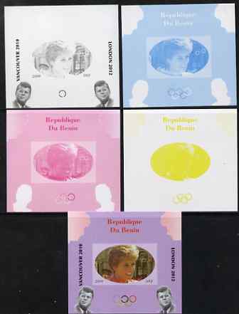 Benin 2009 Princess Diana, Kennedy & Olympics #10 individual deluxe sheet, the set of 5 imperf progressive proofs comprising the 4 individual colours plus all 4-colour composite, unmounted mint