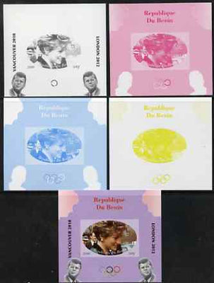 Benin 2009 Princess Diana, Kennedy & Olympics #11 individual deluxe sheet, the set of 5 imperf progressive proofs comprising the 4 individual colours plus all 4-colour composite, unmounted mint