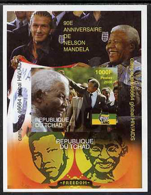 Chad 2008 Nelson Mandela 90th Birthday imperf m/sheet #1 also shows Beckham & Gandhi, unmounted mint. Note this item is privately produced and is offered purely on its thematic appeal.