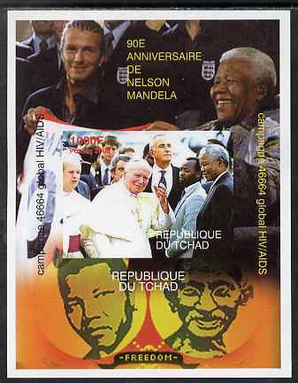 Chad 2008 Nelson Mandela 90th Birthday imperf m/sheet #2 with the Pope, also shows Beckham & Gandhi, unmounted mint. Note this item is privately produced and is offered purely on its thematic appeal.