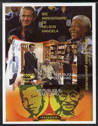 Chad 2008 Nelson Mandela 90th Birthday imperf m/sheet #3 also shows Beckham & Gandhi, unmounted mint. Note this item is privately produced and is offered purely on its thematic appeal.