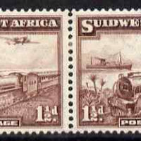 South West Africa 1937 Mail Train 1.5d horiz bi-lingual pair mounted mint SG96