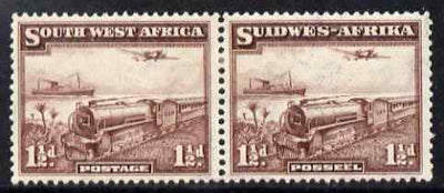 South West Africa 1937 Mail Train 1.5d horiz bi-lingual pair mounted mint SG96