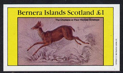 Bernera 1982 Animals (Four Horned Antelope) imperf souvenir sheet (£1 value) unmounted mint