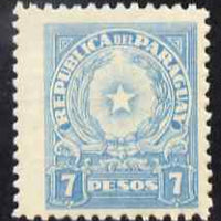 Paraguay 1942-43 Arms 7p blue unmounted mint SG 570