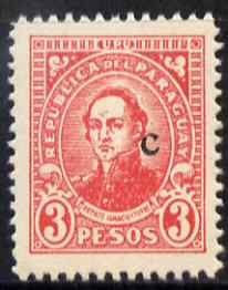 Paraguay 1927-42 Ignacio Yturbe 3p carmine with small 'c' overprint unmounted mint SG 339