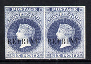 South Australia 1860 imperf pair of 6d dull blue (SG 32) on watermarked Crown SA paper, each impression opt'd REPRINT (originals c £700)