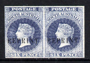South Australia 1860 imperf pair of 6d dull blue (SG 32) on watermarked Crown SA paper, each impression opt'd REPRINT (originals c £700)