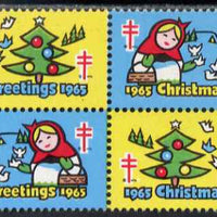 Cinderella - United States 1965 Christmas TB Seal se-tenant block of 4 unmounted mint