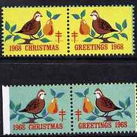 Cinderella - United States 1968 Christmas TB Seal two se-tenant pairs unmounted mint