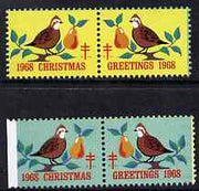 Cinderella - United States 1968 Christmas TB Seal two se-tenant pairs unmounted mint