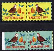 Cinderella - United States 1968 Christmas TB Seal two se-tenant pairs unmounted mint