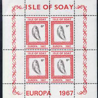 Isle of Soay 1967 Europa (Shells) 6d Mussel perf sheetlet of 4 unmounted mint - normal sheets come rouletted but a small quantity were perforated